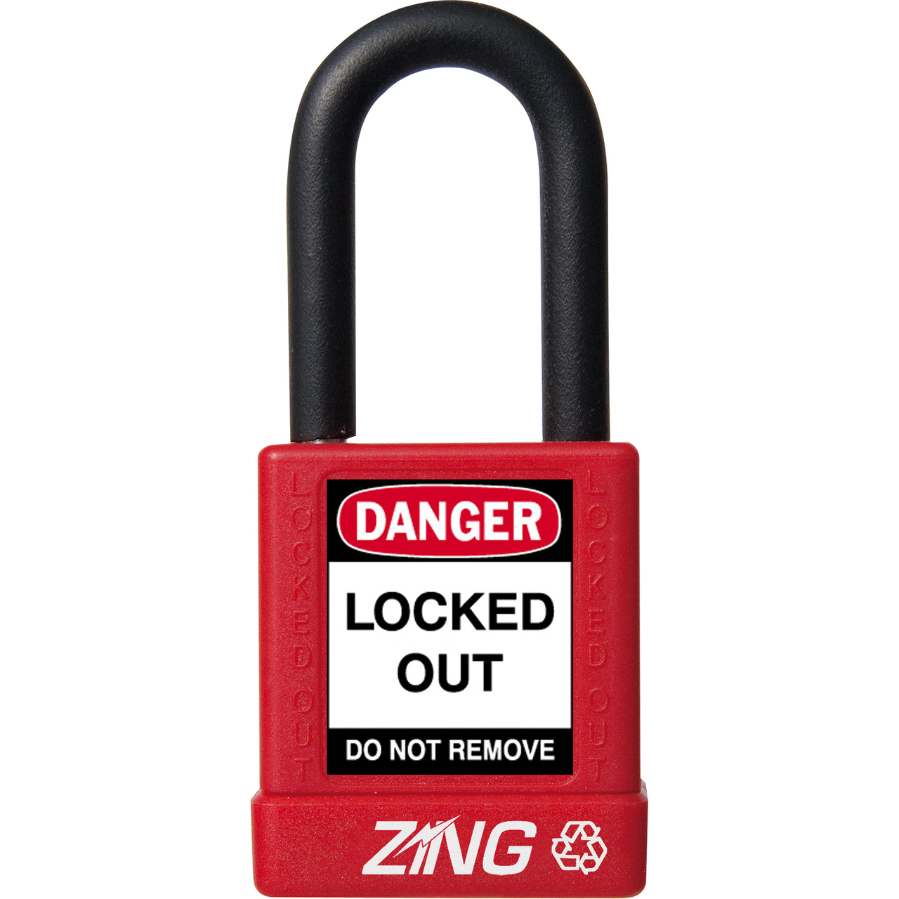ZING RecycLock Safety Padlock, Keyed Different, 1-1/2" Shackle, 1-3/4" Body, Red
