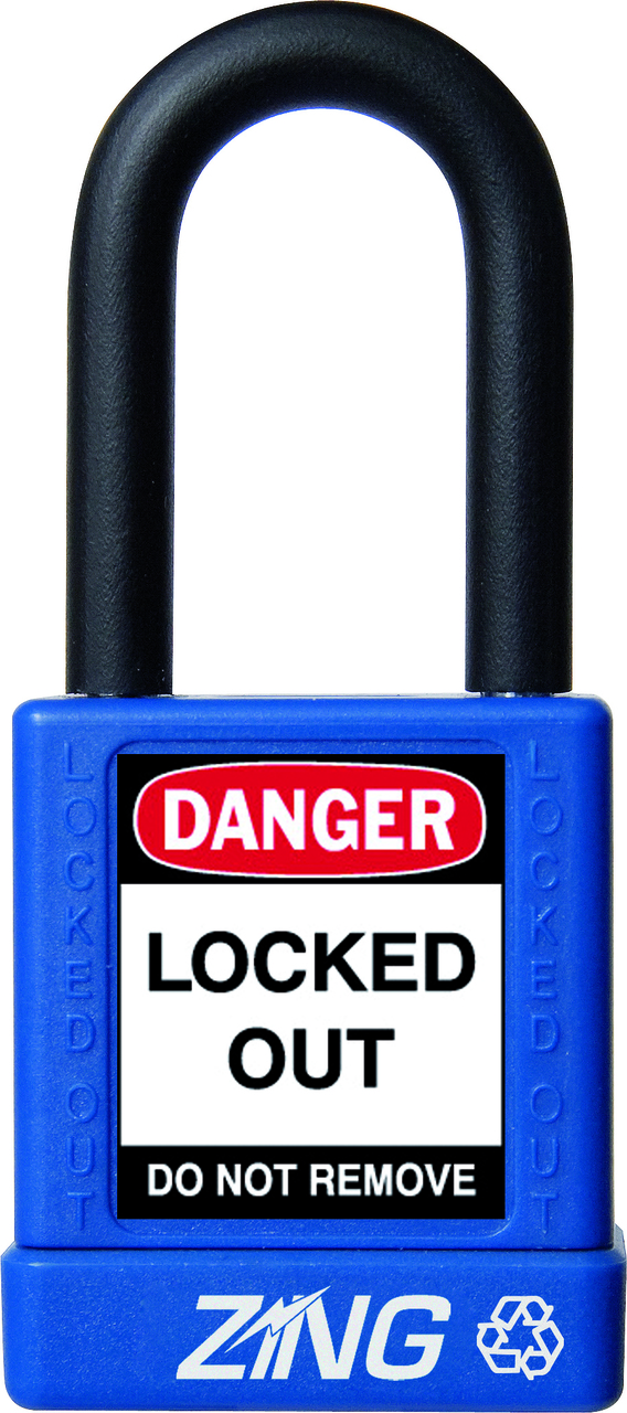 ZING RecycLock Safety Padlock, Keyed Different, 1-1/2" Shackle, 1-3/4" Body, Blue