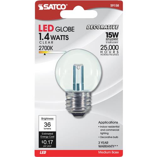 S9159 Satco G16.5 Medium LED Decorative Globe Light Bulb