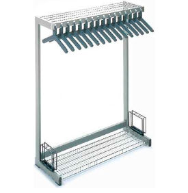 Picture of a clothes rack with hangers.