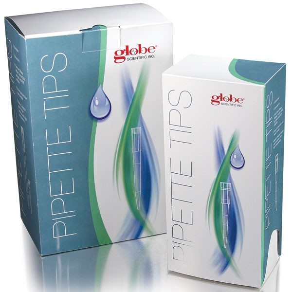 Globe Scientific Pipette Tip, 0.1 - 20uL, Certified, Universal, Low Retention, Graduated, 45mm, Extended Length, Natural, STERILE, 96/Rack, 10 Racks/Box Image