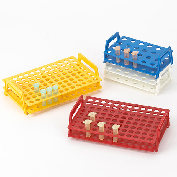 Globe Scientific Wireless MicroTube Rack with Handles for 1.5mL and 2.0mL Microcentrifuge Tubes, 96-Place, White Image