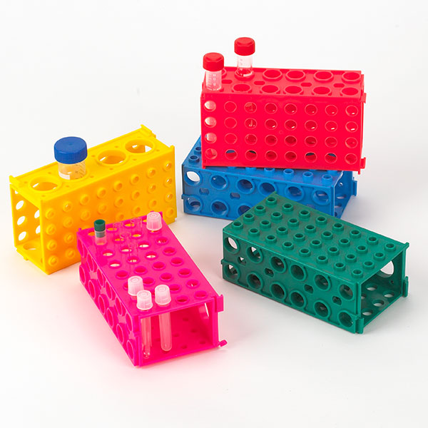 Globe Scientific TUFFBLOK Tube Rack, 4-Way, PP, Link Together, Natural, 5/Pack Image