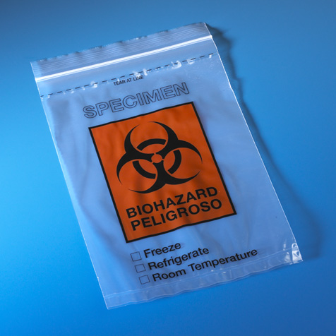 Globe Scientific Bag, Biohazard Specimen Transport, 6" x 9", Ziplock with Document Pouch and Tearzone, 100/Pack, 10 Packs/Unit Image