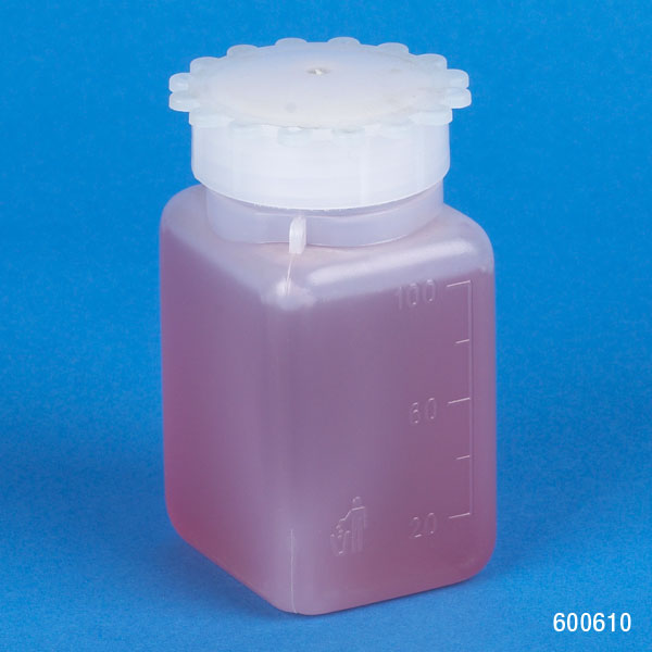 Globe Scientific Bottle with Screwcap, Wide Mouth, Square, Graduated, PE (Cap: PP), 100mL Image