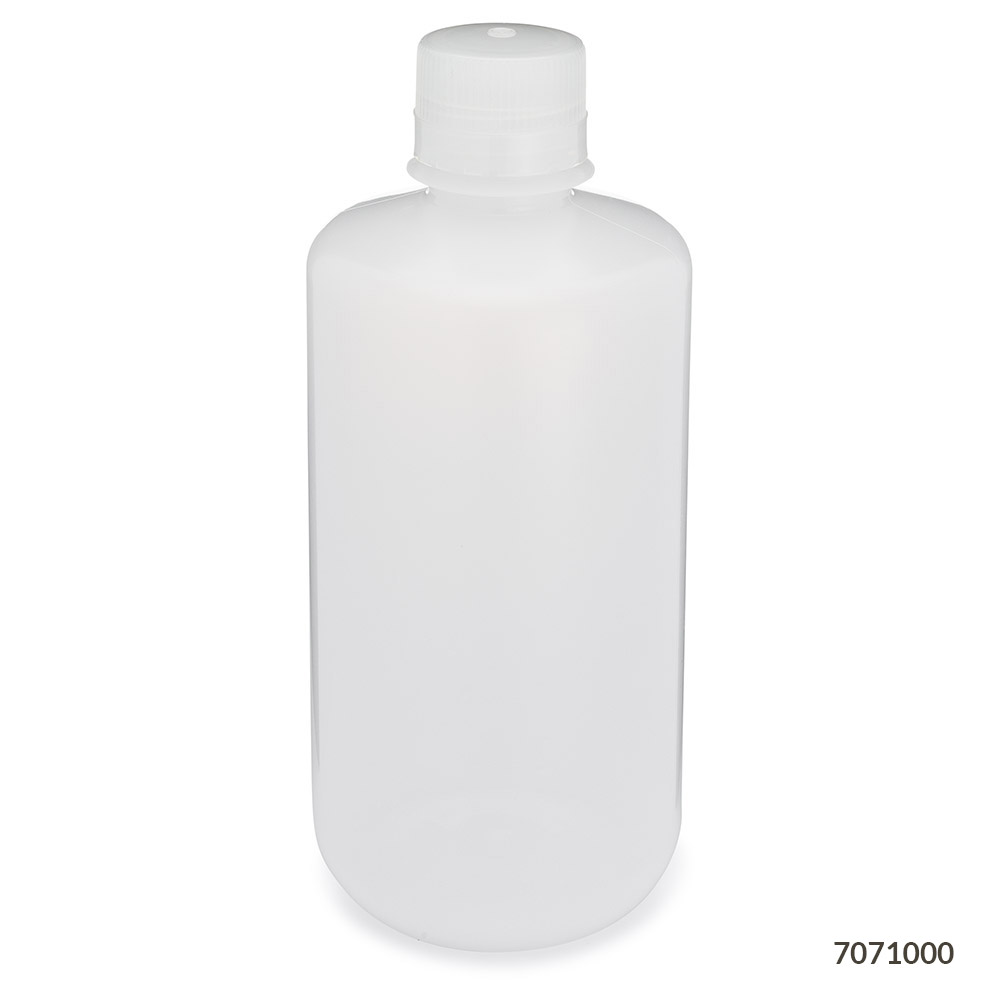 Globe Scientific Bottle, Narrow Mouth, LDPE Bottle, Attached PP Screw Cap, 1000mL, 6/Pack Image