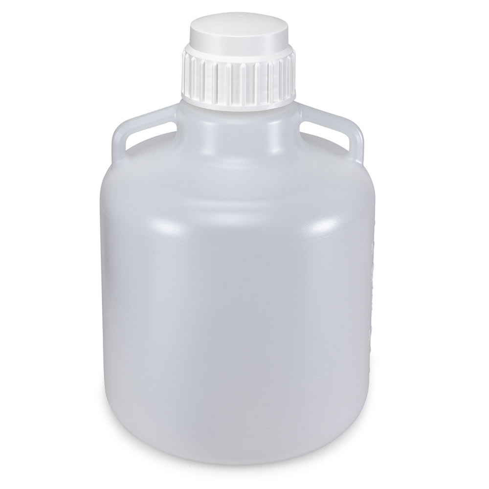 Globe Scientific Carboy, Round with Handles, PP, White PP Screwcap, 10 Liter, Molded Graduations, Autoclavable Image