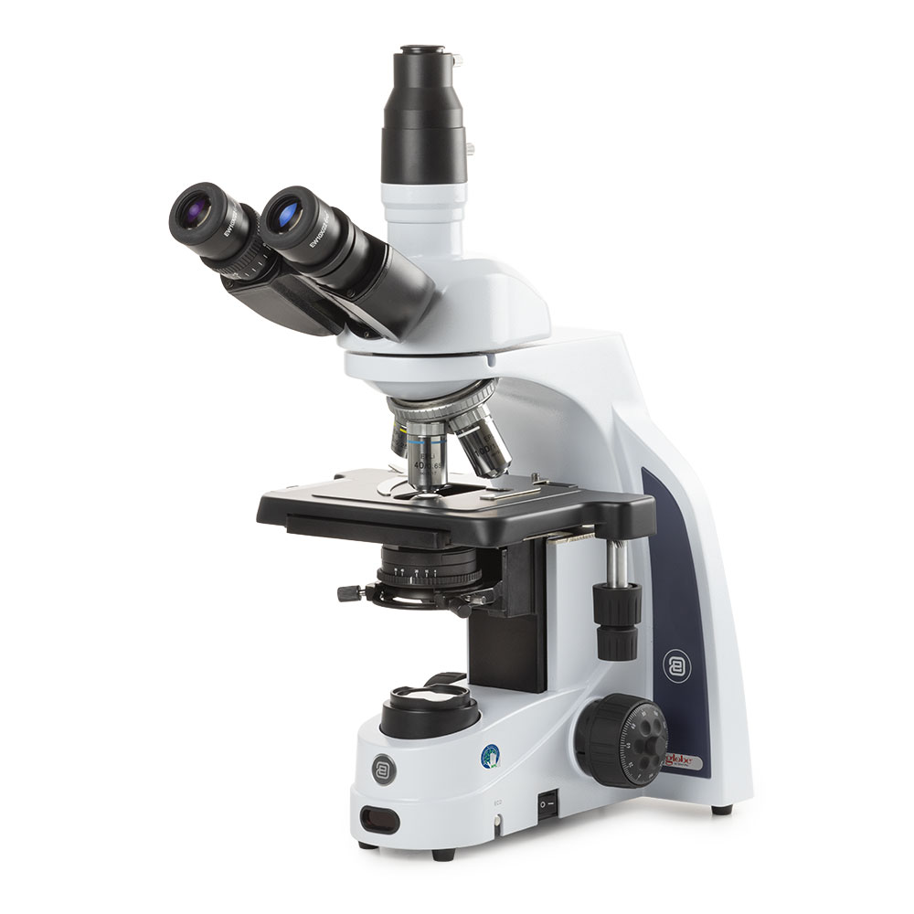 Globe Scientific iScope trinocular microscope with EWF 10x/22mm eyepieces, E-plan EPLI 4/10/S40/S100x oil IOS objectives, rackless stage and 3W NeoLED? illumination Image