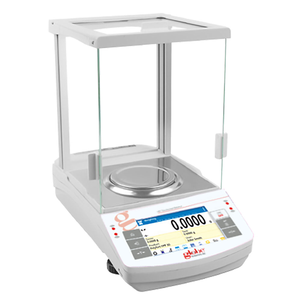 Globe Scientific Balance, Analytical, Touchscreen, 310g X 0.1mg, External Calibration, 100-240V, 50-60Hz, Includes ISO/IEC 17025:2017 Caibration Certificate Image