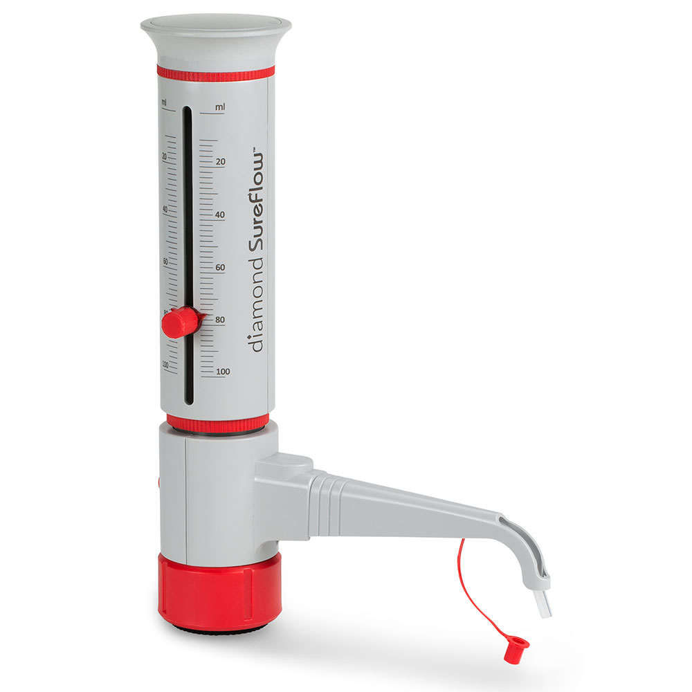 Globe Scientific Bottle Top Dispenser, Diamond SureFlow, Standard, 10.0mL to 100.0mL, 2.0mL increments Image