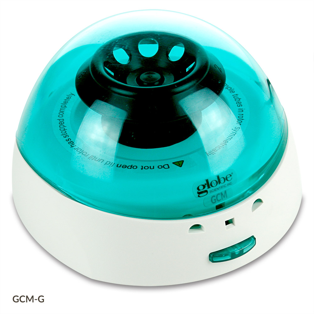 Globe Scientific Centrifuge, Mini, 8-Place, 7000rpm Fixed Speed, 240v, 50Hz, UK Plug, Green Lid (Includes: 8-Place Rotor for 1.5mL/2.0mL Tubes, 2 x 8 Place Rotor for PCR Tubes/Strips and both Sleeves) Image