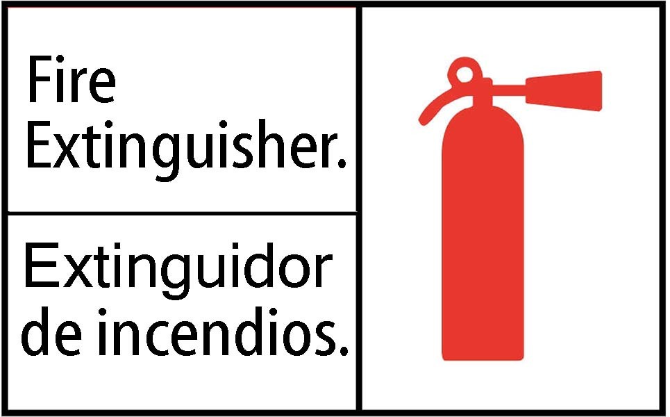 ZING Eco Safety Sign, Fire Extinguisher w/Picto (English/Spanish), 10Hx14W, Recycled Plastic, Glow in Dark
