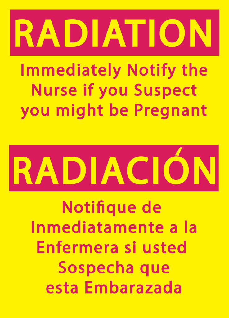 ZING Eco Safety Sign, Radiation Notify Nurse (English/Spanish), 14Hx10W, Recycled Polystyrene Self Adhesive