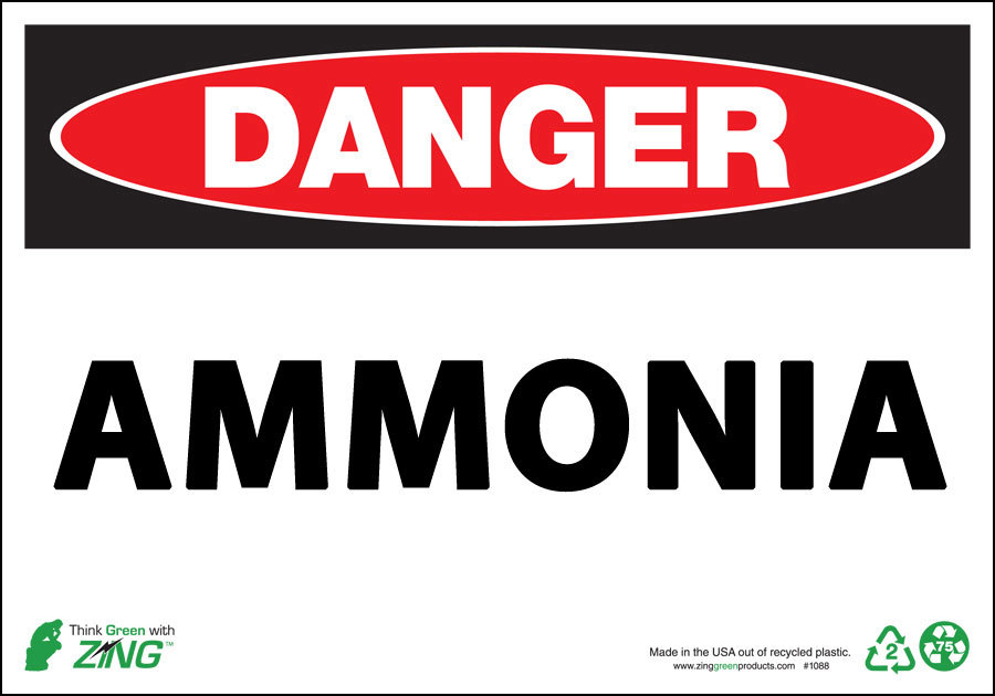 ZING Eco Safety Sign, DANGER, Ammonia, 10Hx14W, Recycled Plastic