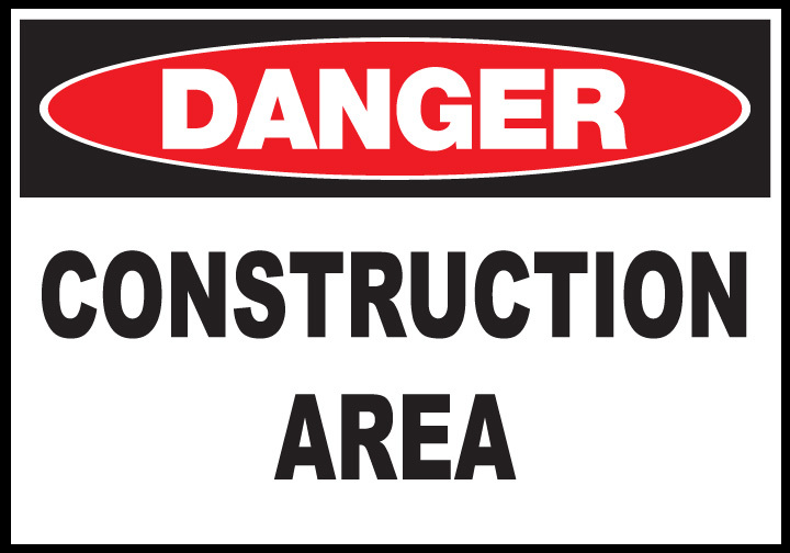 ZING Eco Safety Sign, DANGER Construction Area, 10Hx14W, Recycled Polystyrene Self-Adhesive