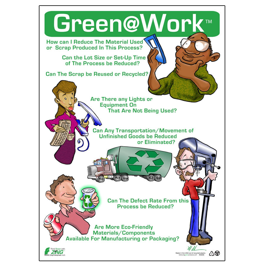 ZING Green at Work Poster, Manufacturing Application, 22Hx16W