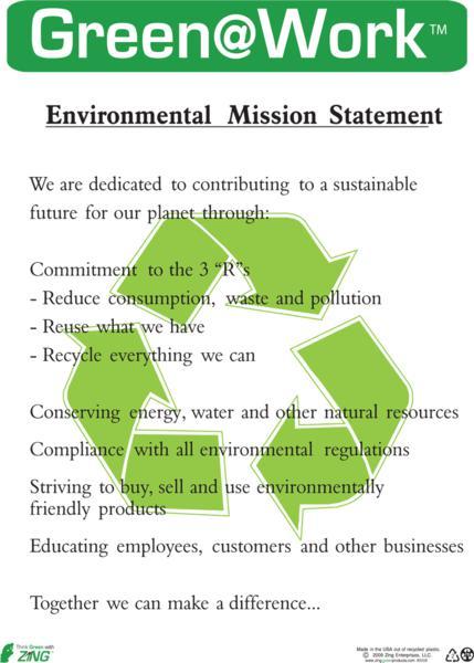 ZING Green at Work Poster, Mission Statement, 22Hx16W