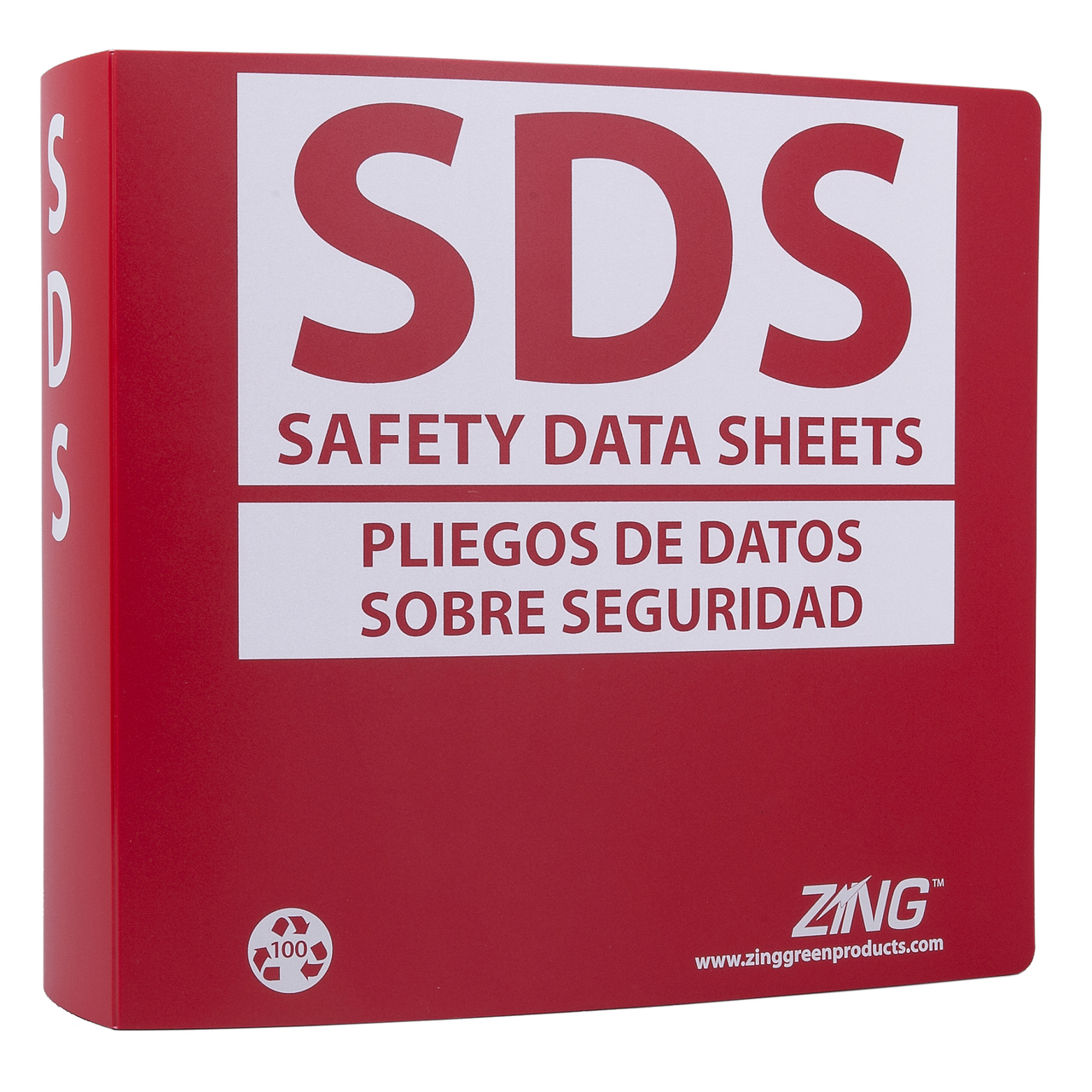 ZING Eco GHS-SDS Binder (English/Spanish), 3.0" Ring, Recycled Poly
