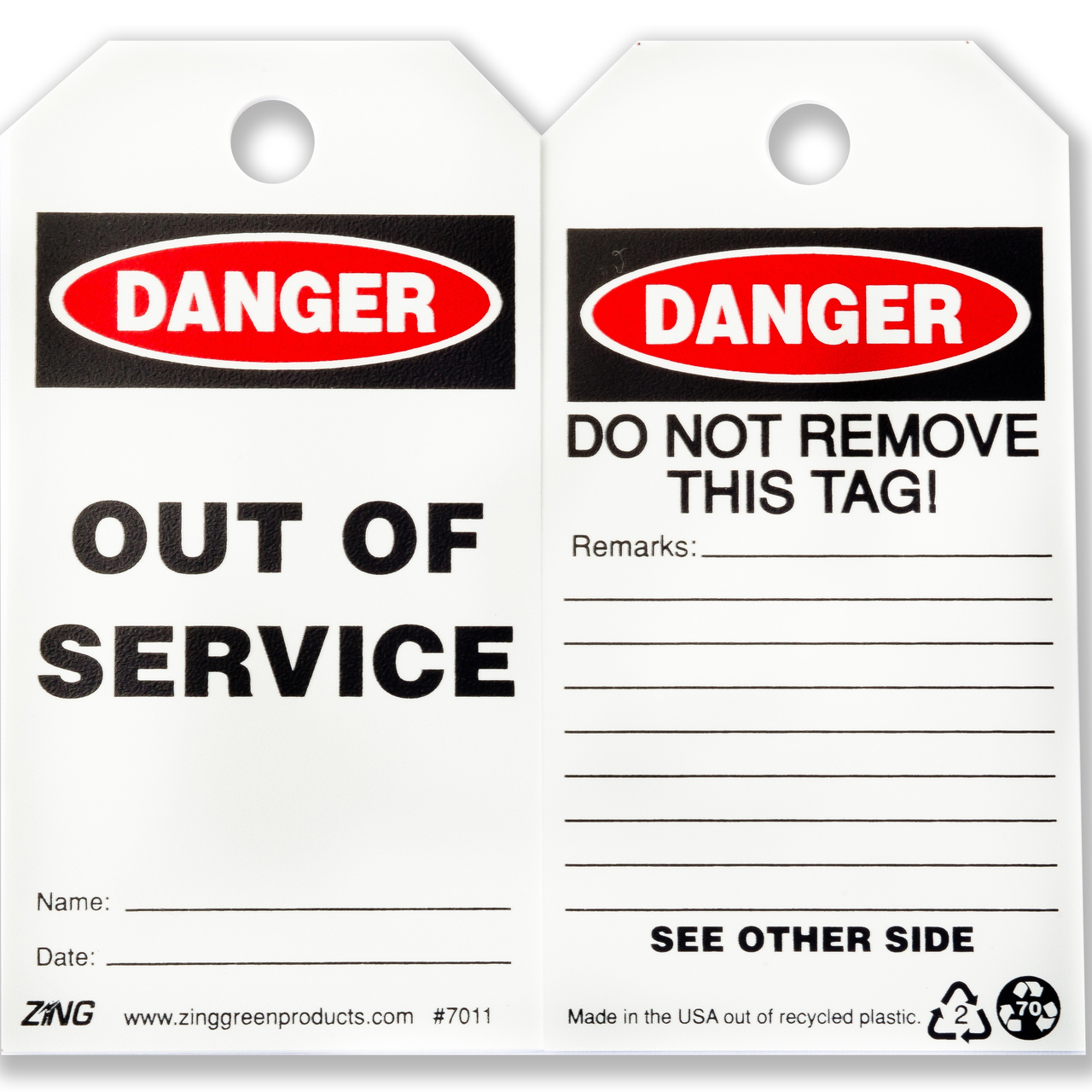 ZING Eco Safety Tag, DANGER Out of Service, 5.75Hx3W, 10 Pack