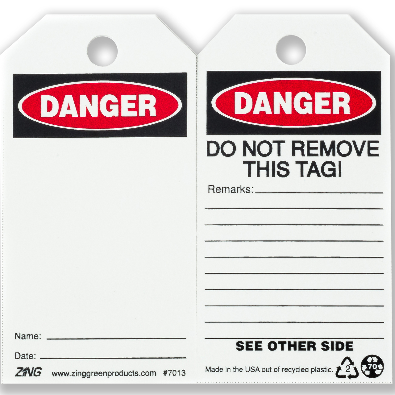 ZING Eco Safety Tag, DANGER, Blank, 5.75Hx3W, 10 Pack