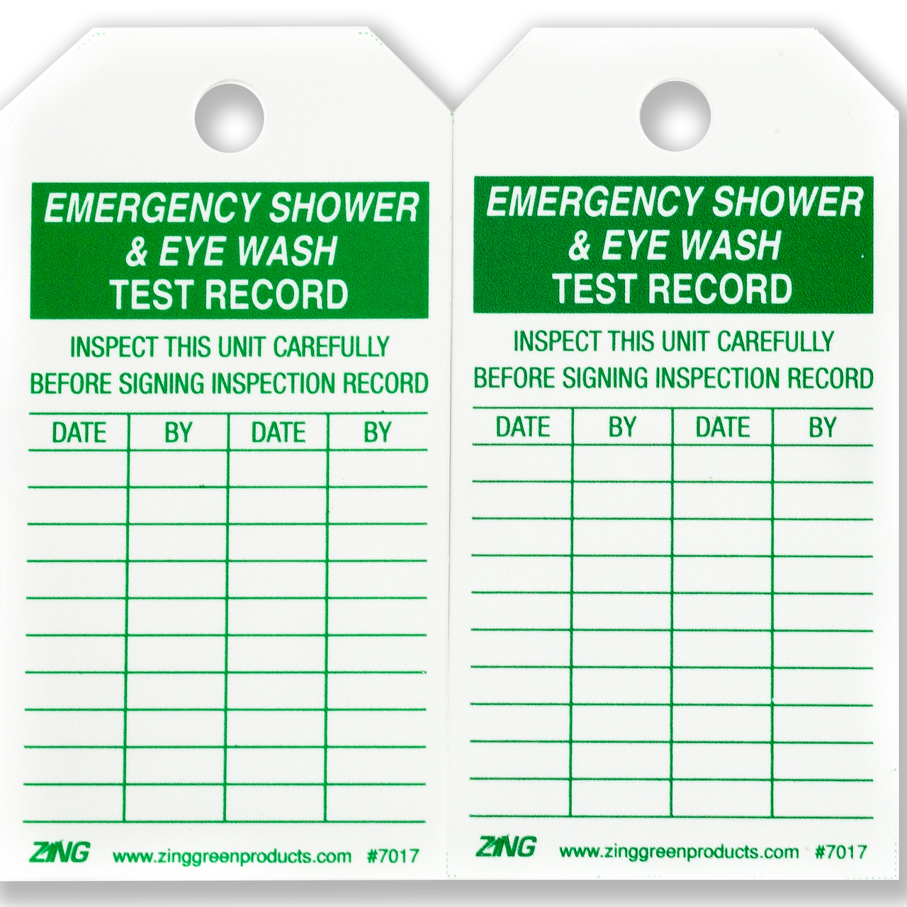 ZING Eco Safety Tag, Emergency Eyewash and Shower Inspection, 5.75Hx3W, 10 Pack