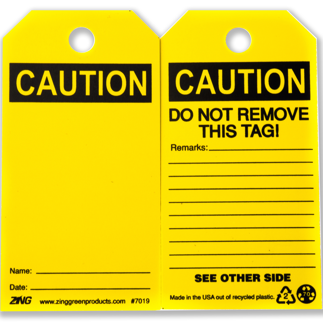 ZING Eco Safety Tag, CAUTION, Blank, 5.75Hx3W, 10 Pack
