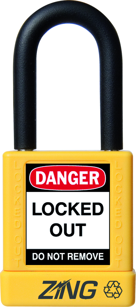 ZING RecycLock Safety Padlock, Keyed Different, 1-1/2" Shackle, 1-3/4" Body, Yellow