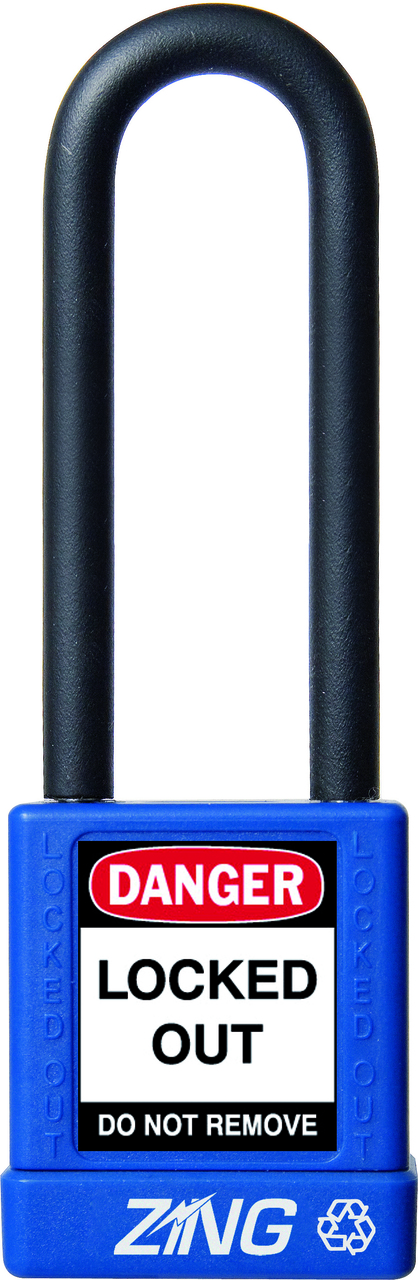 ZING RecycLock Safety Padlock, Keyed Different, 3" Shackle, 1-3/4" Body, Blue