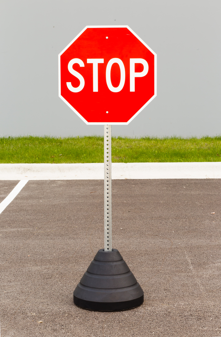 ZING Eco Traffic Sign w/Mounting Post and Base, STOP, 24Hx24W, Engineer Grade Prismatic, Recycled Aluminum