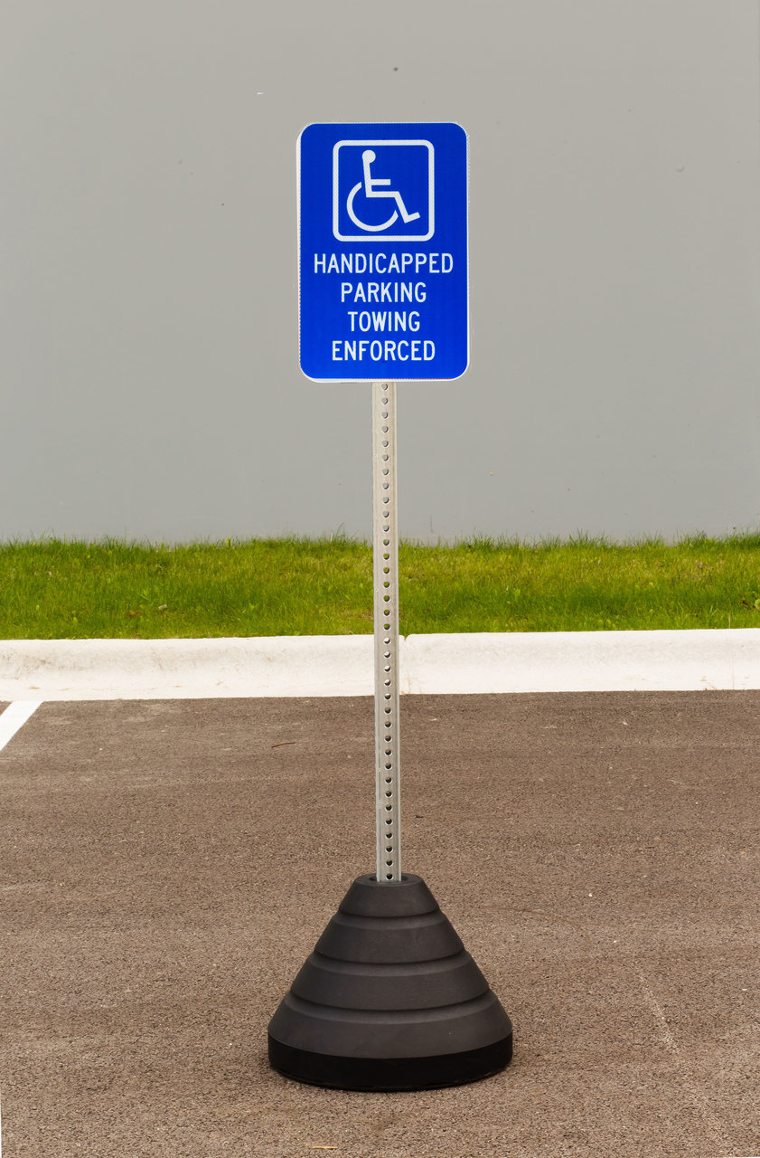 ZING Eco Parking Sign w/Mounting Post and Base, Handicapped Parking Towing, 18Hx12W, Engineer Grade Prismatic, Recycled Aluminum