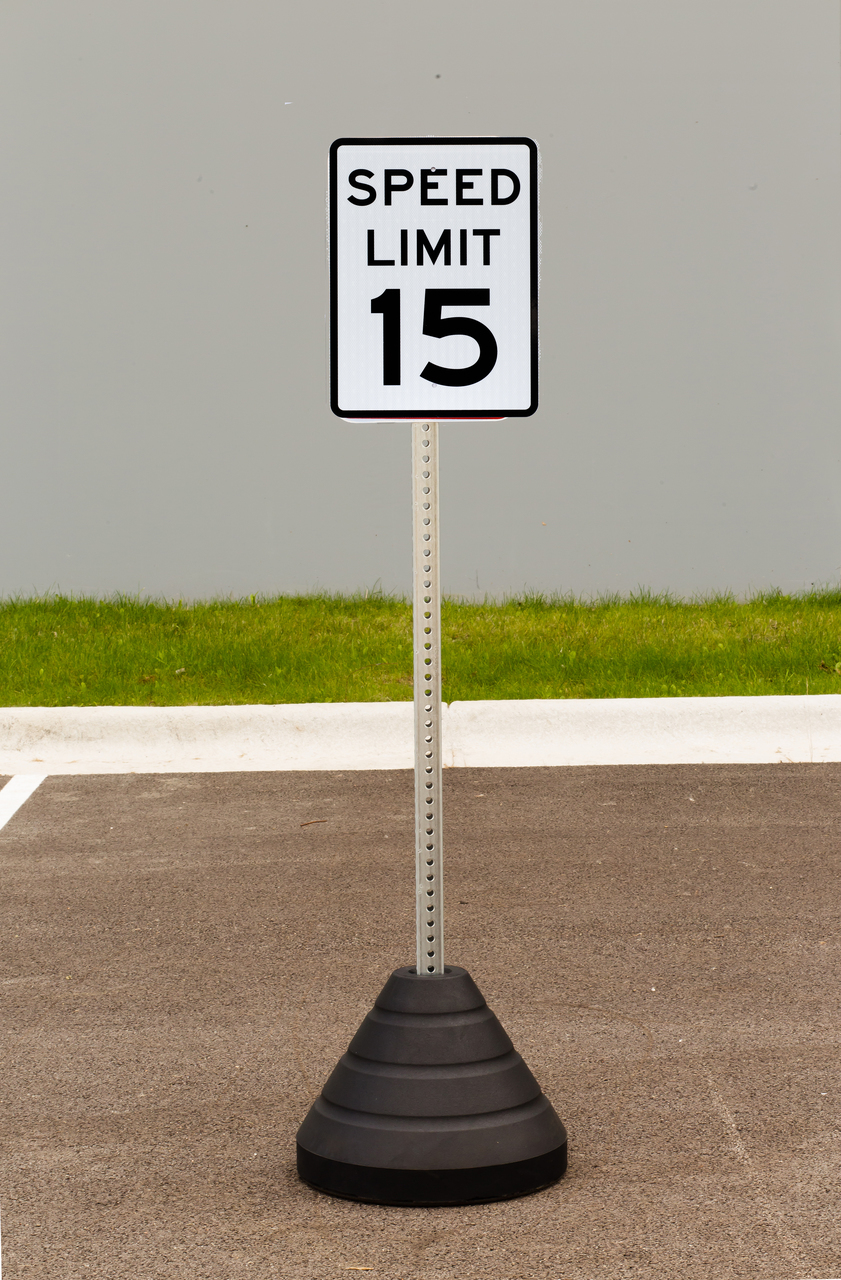 ZING Eco Traffic Sign w/Mounting Post and Base, Speed Limit 15, 24Hx18W, Engineer Grade Prismatic, Recycled Aluminum