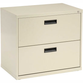 Picture of a 2 drawer wide file cabinet.