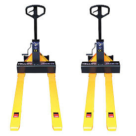Picture of an adjustable fork pallet truck.
