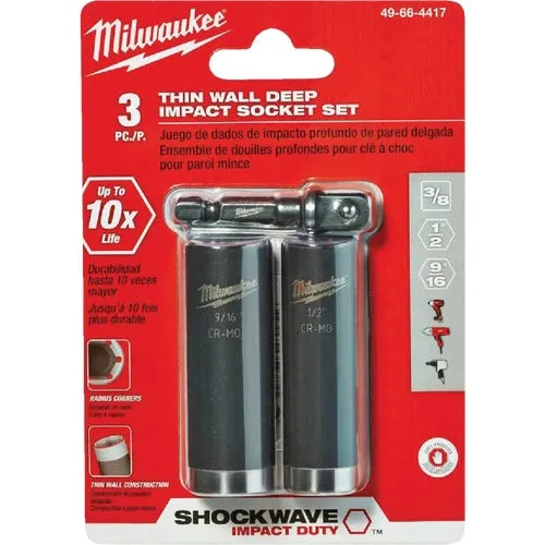 49-66-4417 Milwaukee SHOCKWAVE 3-Piece 3/8 Drive Thin Wall Deep Impact Driver Set
