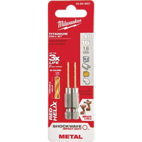 48-89-4601 Milwaukee Shockwave Red Helix Impact Duty Titanium Hex Shank Drill Bit