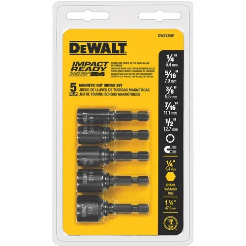 DW2235IR DeWalt Impact Ready 5-Piece Magnetic Nutdriver Bit Set