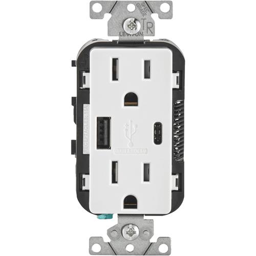 R02-T5633-0BW Leviton Decora Type A/Type C USB Charging Outlet