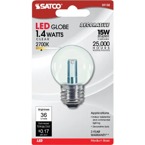 S9158 Satco G16.5 Medium LED Decorative Globe Light Bulb
