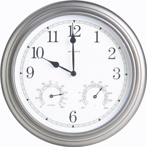 00920A3 Acu-Rite Indoor Outdoor Pewter Clock Thermometer Hygrometer