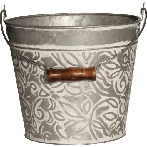 MPT01630 Robert Allen Vintage Floral Galvanized Metal Planter