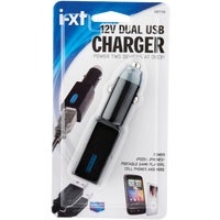 Picture of a dual USB car charger in packaging.